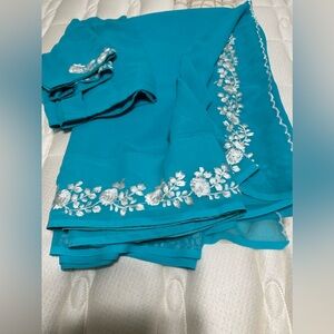 Chiffon Saree - Light Blue